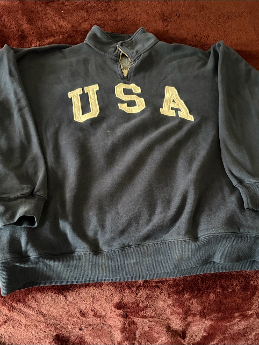 John Galt Brandy Melville USA Appliqué Quarter-Zip Sweatshirt - Navy XL